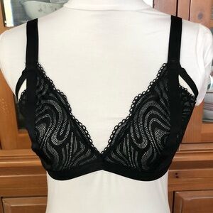 NWT Auden Black Lace Bralette with Sheer Wave Pattern